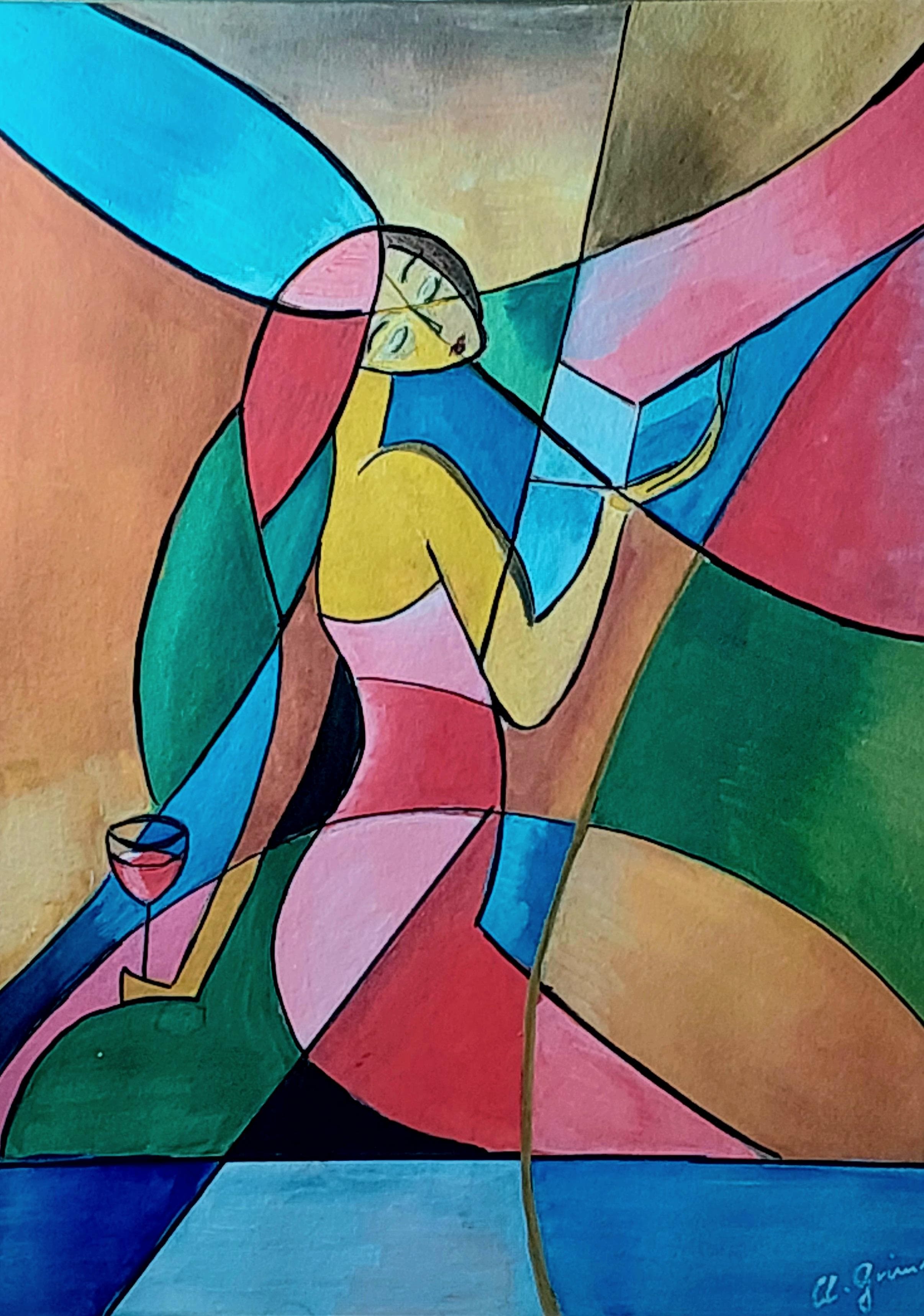 „Dame mit Rotwein“ — frühes Werk von Claudia Grimm